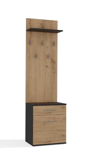 ADGO - Garderobenständer, mit Kleiderständer Duo mit Schuhschrank - Sitzfläche, Garderobe für Flur - Offener Kleiderschrank - Breite 50cm - Flurgarderobe Farbe Anthrazit/Artisan ADGO - Garderobenständer, mit Kleiderständer Duo mit Schuhschrank - Sitzfläche, Garderobe für Flur - Offener Kleiderschrank - Breite 50cm - Flurgarderobe Farbe Anthrazit/Artisan von ADGO