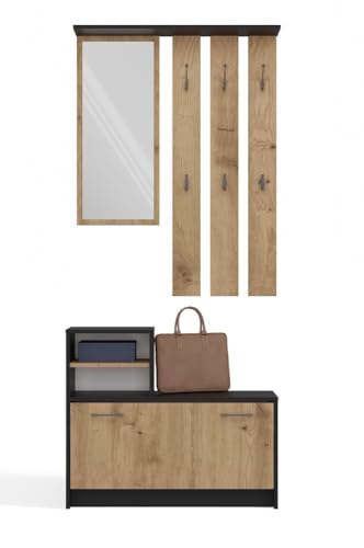 ADGO - Garderobenständer mit Spiegel, Kleiderständer Vera mit Schuhschrank - Sitzfläche, Garderobe für Flur - Offener Kleiderschrank - Breite 85cm - Flurgarderobe Farbe Anthrazit/Artisan ADGO - Garderobenständer mit Spiegel, Kleiderständer Vera mit Schuhschrank - Sitzfläche, Garderobe für Flur - Offener Kleiderschrank - Breite 85cm - Flurgarderobe Farbe Anthrazit/Artisan von ADGO