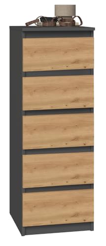 ADGO TOPESHOP - Kommode Highboard Malwa W5-5 geräumige Schubladen, Hochkommode mit Grifflosen Schubladenfronten - Schubladen auf Rollenauszügen - 45x40x111cm - Anthrazit/Artisan ADGO TOPESHOP - Kommode Highboard Malwa W5-5 geräumige Schubladen, Hochkommode mit Grifflosen Schubladenfronten - Schubladen auf Rollenauszügen - 45x40x111cm - Anthrazit/Artisan von ADGO