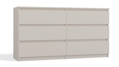 ADGO - Kommode Malwa M6 - Kommode mit Grifflosen Schubladenfronten - 6 geräumige Schubladen, Schubladen auf Rollenführung - Praktisch und modern - 30x140x75cm - Kaschmir von ADGO