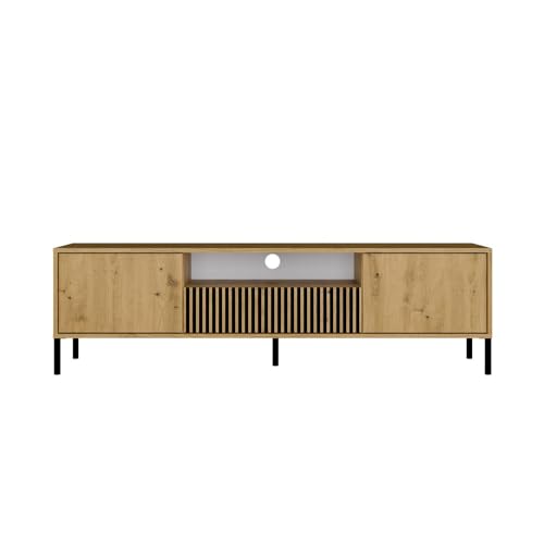 ADGO - TV Schrank - TV Lowboard Stehend Eiche Artisan - 164 x 47 x 40 cm BxHxT - Fernsehschrank Wohnzimmer mit Schublade, Türen & Einer offenen Ablage - Gerillte Front - KAMARO 160 ADGO - TV Schrank - TV Lowboard Stehend Eiche Artisan - 164 x 47 x 40 cm BxHxT - Fernsehschrank Wohnzimmer mit Schublade, Türen & Einer offenen Ablage - Gerillte Front - KAMARO 160 von ADGO