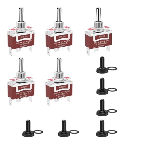 Momentaner Kippschalter 12VDC 30A 250VAC 15A 3 Pin (EIN)-Aus-(EIN) Heavy Duty mit Abdeckkappe 5St von ADGVECNF