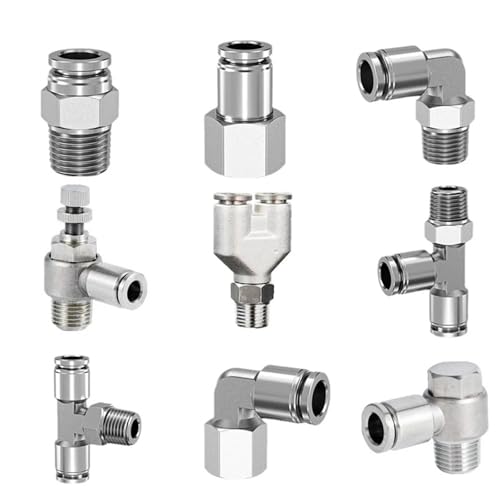 Pneumatischer Luftanschluss 304 Edelstahl Fitting PD 4 6 8 10 12mm Gewinde 1/4 1/8 3/8 1/2 Zoll 1St(8-04) von ADGVECNF