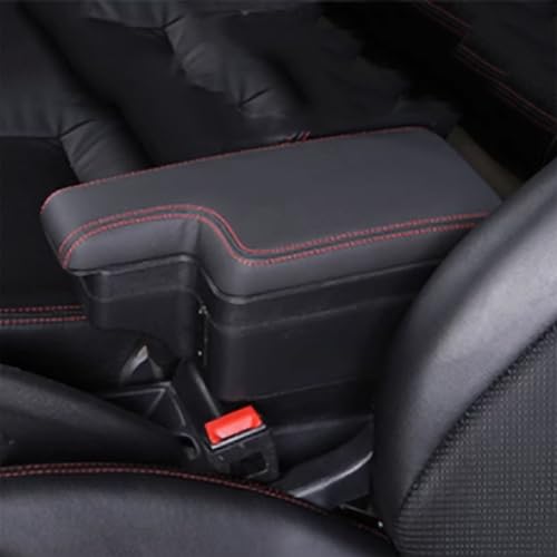 Auto Armlehnen Kompatibel für Suzuki Swift, Kratzfest Car Armlehne Box Mittelarmlehne Aufbewahrungsbox Autositze Zubehör, F/Second Layer Cowhide-Black with red line von ADHD