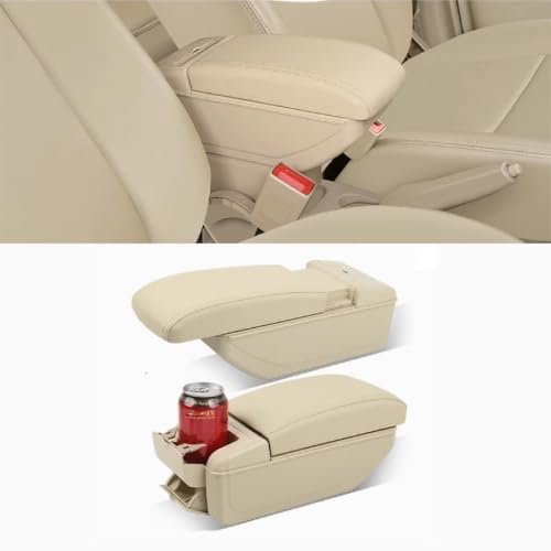 Auto Armlehnenbox Kompatibel für Honda Fit 3rd Generation 2020, Kratzfest Car Armlehne Box Mittelarmlehne Aufbewahrungsbox Autositze Zubehör, C/Double-Layer Telescopic Model - beige von ADHD