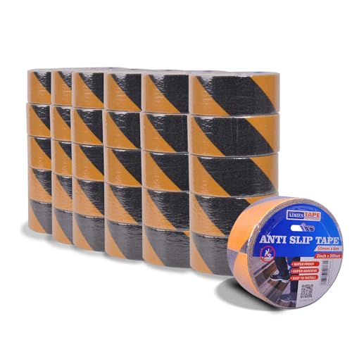 ADHES 30 Rollen Stark Sicherheitsband rutschfeste Tapes,Hazradband, Warnklebeband, Anti-Rutsch-Klebestreifen, FüR Treppen Teppich BeläGe Stufen, Innen- Und AußEnbereich, Schwarz Und Gelb, 50mm X 6m von ADHES TAPE PURSUIT OF PERFECTION