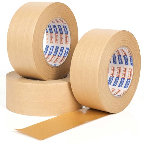 ADHES 3ROLLS Wasseraktiviertes Kraftpapierband, 50mm x 50m Braunes Wasser Klebeband Paket-Band für starkes Paket-Verpacken umweltfreundliches Verschiffenband, das sich bewegt von ADHES TAPE PURSUIT OF PERFECTION