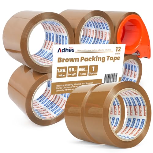 ADHES Braunes Verpackungsband, 12ROLLS Industrielles Paketband Mit Geringem 48mm x 50m Lärm für Box-Verpackung, Umzugsboxen, Verpackungsband stark für Umzugshaus von ADHES TAPE PURSUIT OF PERFECTION