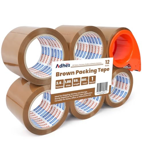 ADHES Braunes Verpackungsband, 12ROLLS Industrielles Paketband Mit Geringem 48mm x 50m Lärm für Box-Verpackung, Umzugsboxen, Verpackungsband stark für Umzugshaus von ADHES TAPE PURSUIT OF PERFECTION