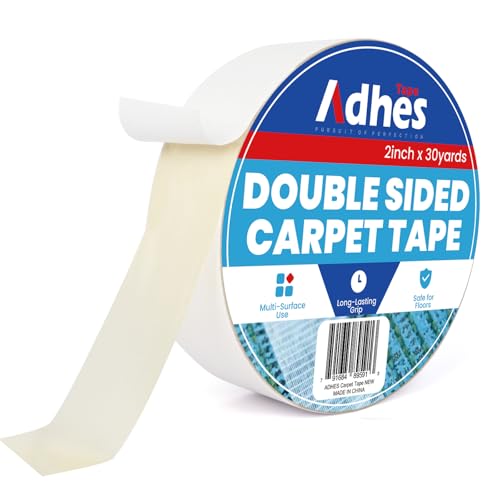 ADHES Doppelseitiges Teppichband Extra Stark, 50MM x 27M x 1 Roll abnehmbares und rückstandsfreies rutschfestes Teppich-Greifer für Hartholzböden, Teppich-Band für Area Rugs, Weiß von ADHES TAPE PURSUIT OF PERFECTION