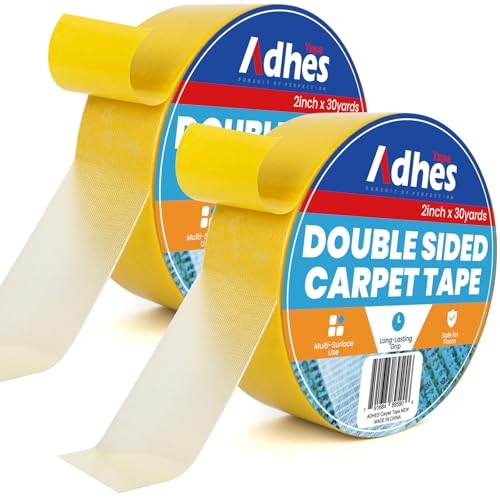 ADHES Doppelseitiges Teppichband Extra Stark, 50MM x 27M x 2 Roll abnehmbares und rückstandsfreies rutschfestes Teppich-Greifer für Hartholzböden, Teppich-Band für Area Rugs, Gelb von ADHES TAPE PURSUIT OF PERFECTION