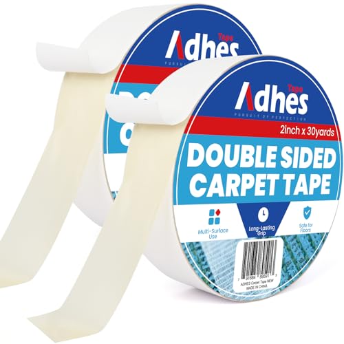 ADHES Doppelseitiges Teppichband Extra Stark, 50MM x 27M x 2 Rolls abnehmbares und rückstandsfreies rutschfestes Teppich-Greifer für Hartholzböden, Teppich-Band für Area Rugs, Weiß von ADHES TAPE PURSUIT OF PERFECTION