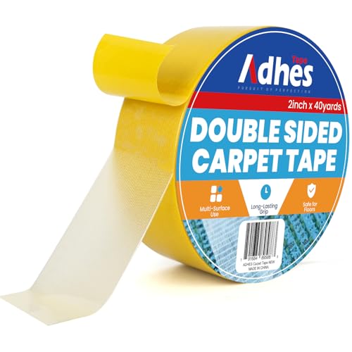 ADHES Doppelseitiges Teppichband Extra Stark, 50MM x 36M x 1 Roll abnehmbares und rückstandsfreies rutschfestes Teppich-Greifer für Hartholzböden, Teppich-Band für Area Rugs, Gelb von ADHES TAPE PURSUIT OF PERFECTION
