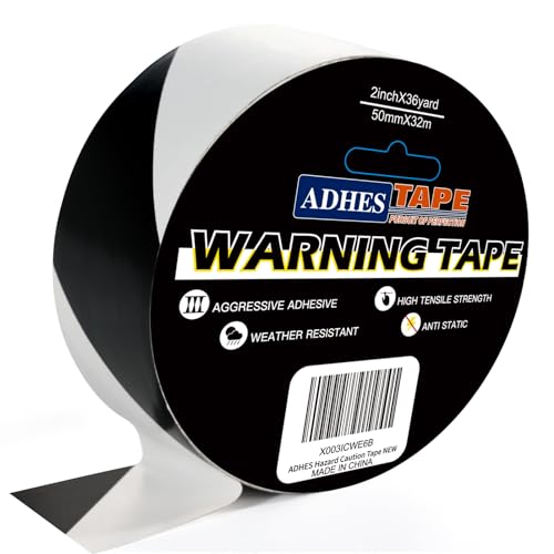 ADHES Wasserdicht Warnband, Selbstklebend Warnklebeband, PVC Absperrband, Boden Markierungsband, Sicherheitsband Zur Kennzeichnung Von Gefahrenzonen, Schwarz und weiß, 50mmx32m von ADHES TAPE PURSUIT OF PERFECTION