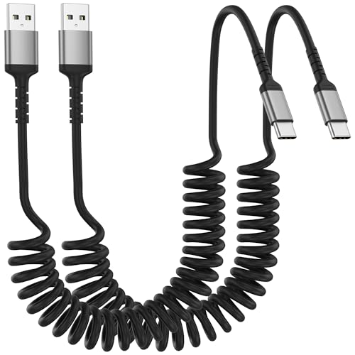 ADILIFT USB C Spiralkabel, [2Stück 0.3M-1M] USB A auf USB C Kabel Kurz, Ladekabel USB C Schnellladekabel für iPhone 16/15/Plus/ProMax, Galaxy S24 Ultra S23 FE S22 S21, Google Pixel, Xiaomi, Schwarz von ADILIFT