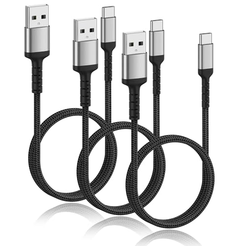 USB C Kabel Kurz 50cm, 3 Stück 3A USB A auf USB C Kabel Nylon Geflochten Ladekabel USB C Schnellladekabel für Samsung Galaxy S10 S9 S8 S21 S20FE S20 S24 Plus,A71 A52 A51, iPhone 16 15 pro max von ADILIFT