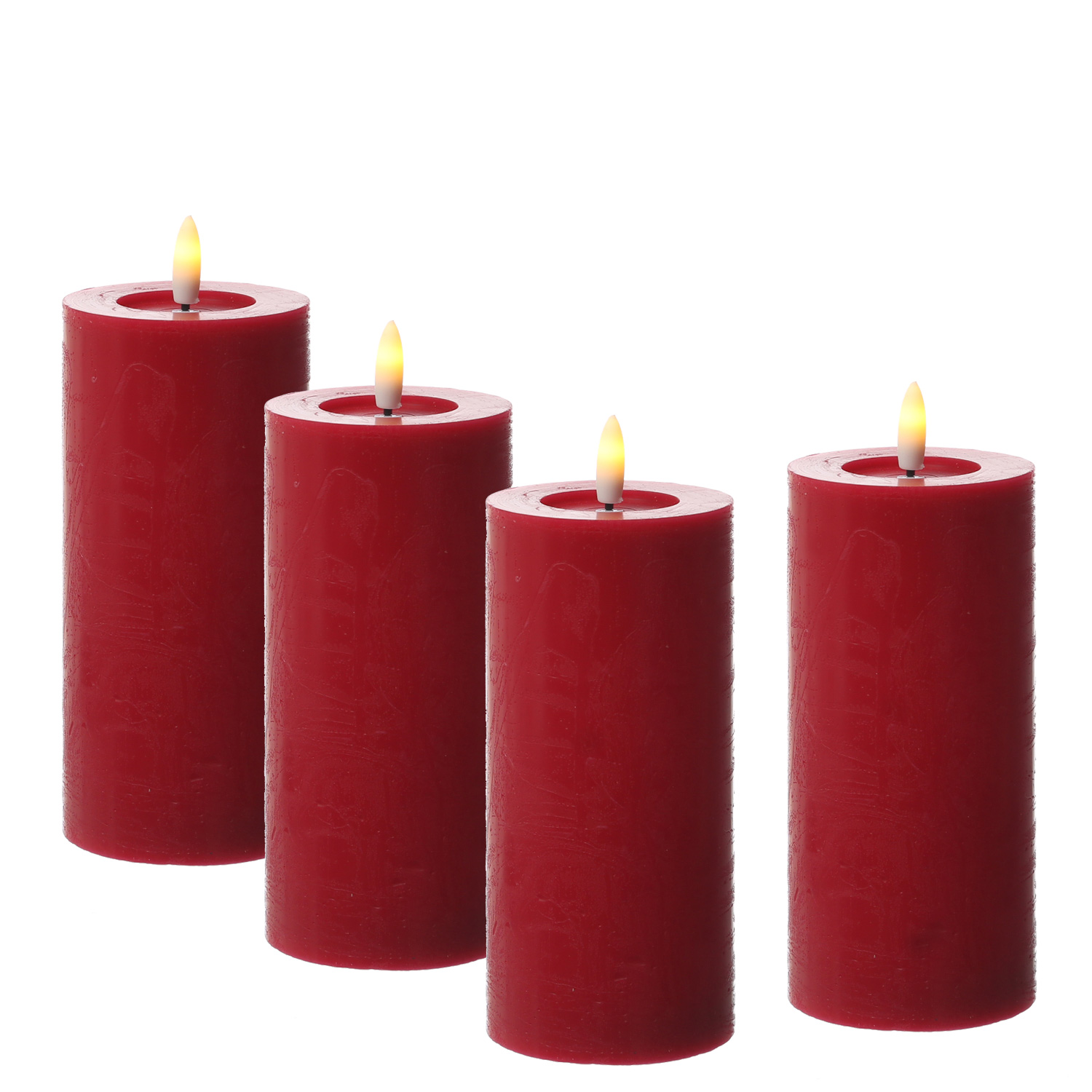 LED Kerzenset LINA - Rustik-Optik - Echtwachs - H: 15cm - D: 7cm - Timer - rot - 4er Set LED Kerzenset LINA - Rustik-Optik - Echtwachs - H: 15cm - D: 7cm - Timer - rot - 4er Set von ADILINA