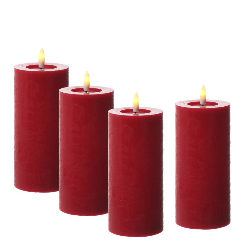 LED Kerzenset LINA - Rustik-Optik - Echtwachs - H: 15cm - D: 7cm - Timer - rot - 4er Set LED Kerzenset LINA - Rustik-Optik - Echtwachs - H: 15cm - D: 7cm - Timer - rot - 4er Set von ADILINA