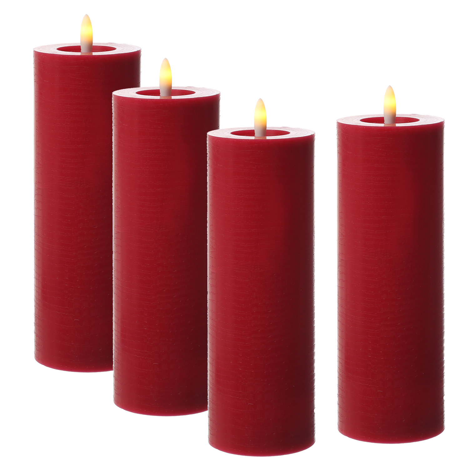 LED Kerzenset LINA - Rustik-Optik - Echtwachs - H: 20cm - D: 7cm - Timer - rot - 4er Set LED Kerzenset LINA - Rustik-Optik - Echtwachs - H: 20cm - D: 7cm - Timer - rot - 4er Set von ADILINA