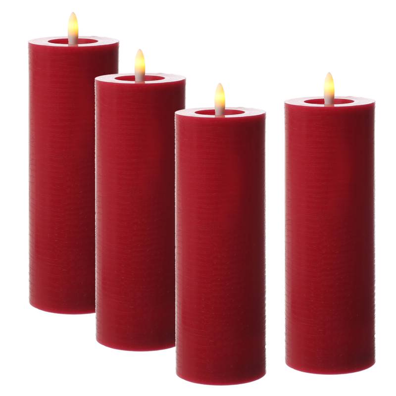 LED Kerzenset LINA - Rustik-Optik - Echtwachs - H: 20cm - D: 7cm - Timer - rot - 4er Set LED Kerzenset LINA - Rustik-Optik - Echtwachs - H: 20cm - D: 7cm - Timer - rot - 4er Set von ADILINA