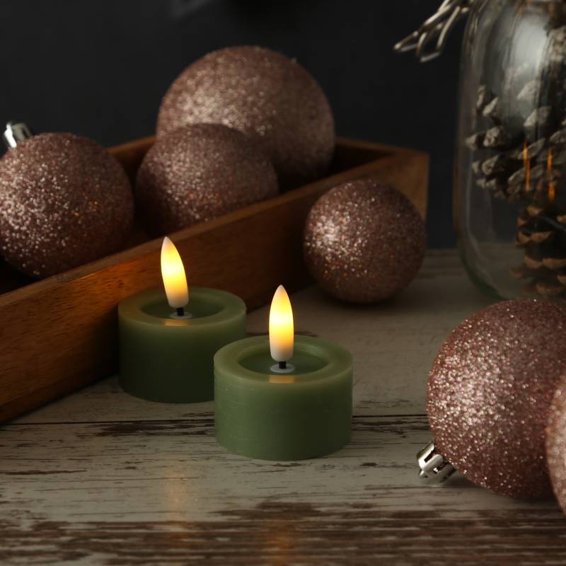 LED Teelichter LINA - Rustik-Optik - Echtwachs - Timer - mit Batterien - D: 4,5cm H: 5cm - 2St. LED Teelichter LINA - Rustik-Optik - Echtwachs - Timer - mit Batterien - D: 4,5cm H: 5cm - 2St. von ADILINA