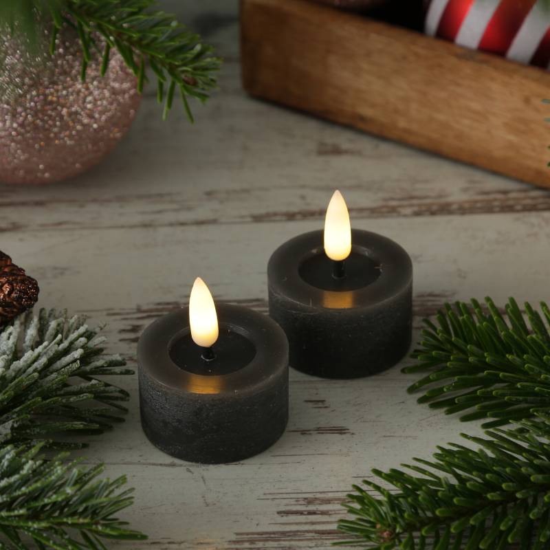 LED Teelichter LINA - Rustik-Optik - Echtwachs - Timer - mit Batterien - D: 4,5cm H: 5cm - 2St. von ADILINA