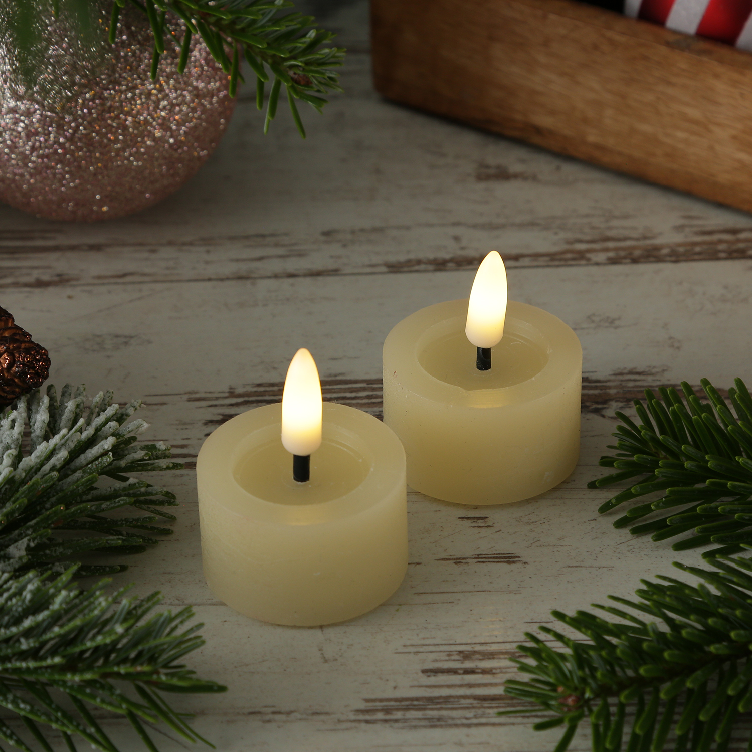 LED Teelichter LINA - Rustik-Optik - Echtwachs - Timer - mit Batterien - D: 4,5cm H: 5cm - 2St. LED Teelichter LINA - Rustik-Optik - Echtwachs - Timer - mit Batterien - D: 4,5cm H: 5cm - 2St. von ADILINA