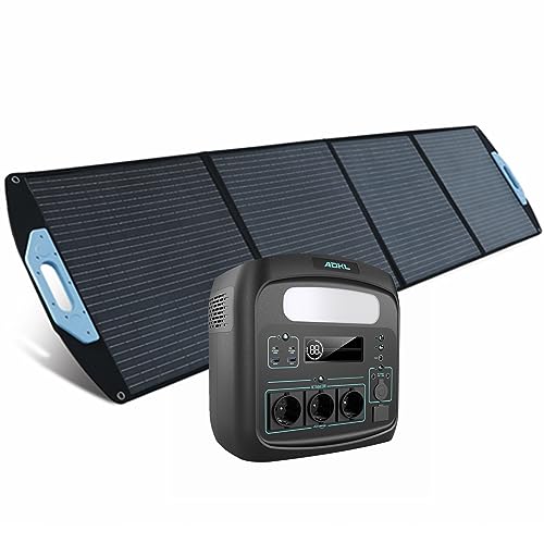 ADKL Tragbare Powerstation Lifepo4,Solargenerator mit 200W Solarpanel, 230V mobile Stromversorgung mit TYPE-C USB-A Schnellladeanschluss Power Station für Notfall Camping Freien Garten (1200W) von ADKL