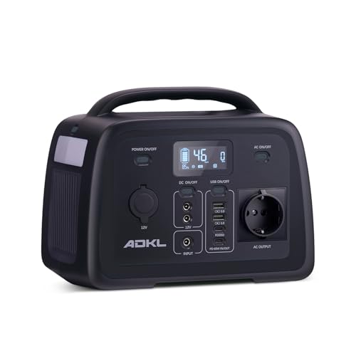 ADKL Tragbare DC Powerbank Powerstation, 320Wh Akku für mehrere Geräte, LiFePO4 Akku, 300W Solargenerator mit 300W AC/PD 60W USB-C Ausgang, Für Camping, Draußen, Reisen, Notfälle. von ADKL