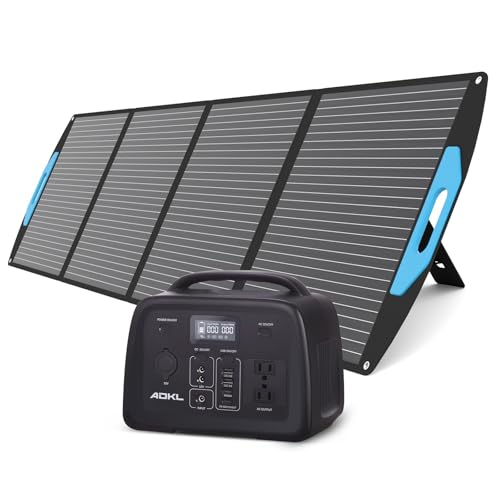 ADKL Tragbare Powerstation Lifepo4,320wh Solargenerator mit 200W Solarpanel, 230V mobile Stromversorgung mit TYPE-C USB-A Schnellladeanschluss Power Station für Notfall Camping Freien Garten (300W) von ADKL