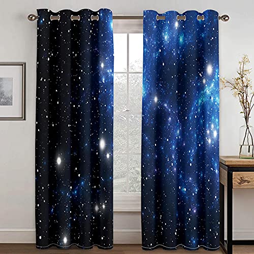 ADKMC Blickdichter Vorhang Mit Ösen, Universum Sterne Licht Schwarz 220X215CM 2 Stück, Gardinen Mit Ösen, Verdunkelungsvorhang Für Wohnzimmer, Kinderzimmer, Mädchen, Lärmschutz, Vorhang von ADKMC