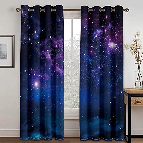 ADKMC Verdunkelungsvorhänge Mit Ösen Universum Licht Schwarz Sterne 220X215CM Undurchsichtige Vorhänge, Wärmedämmung Geräuschreduzierung - Geeignet Für Küchencafés, Jungen- Und Mädchenzimmer von ADKMC