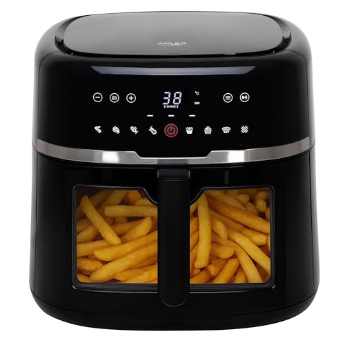 ADLER EUROPE Airfryer XXL – 2500 W – Air Fryer mit 9 Programme – Heißluftfritteuse 8 liter mit LED Touch und Sichtfenster – Gesundes Frittieren – Shake-Funktion und Innenbeleuchtung von ADLER EUROPE