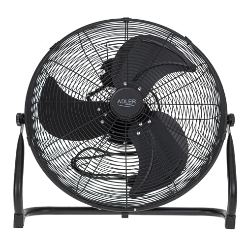 ADLER EUROPE Bodenventilator 45 cm und 200W - Ventilator in Chrom 3 Geschwindigkeiten – windmaschine mit Aluminiumflügel - Leise und Stabil – Boden Ventilator Schwarz von ADLER EUROPE