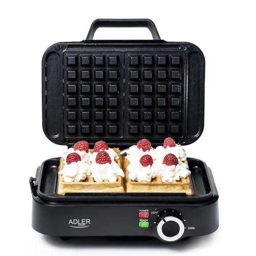 Adler Europe - Kleines Doppelwaffeleisen 2000W - Einstellbare Heizstufe - Zwei klassische Waffeln gleichzeitig - Antihaftbeschichtung - 2 Kontrolllampen - Tiefe Waffelplatten von ADLER EUROPE