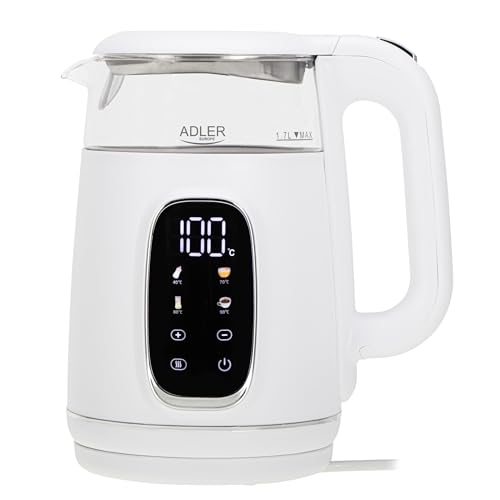 Adler Wasserkocher mit Temperatureinstellung 2200W – Wasser Kocher 1,7L mit LED-Display und Touchpanel – 5 Temperaturprogramme – mit Warmhaltefunktion - Wasserkocher mit Filter Adler Wasserkocher mit Temperatureinstellung 2200W – Wasser Kocher 1,7L mit LED-Display und Touchpanel – 5 Temperaturprogramme – mit Warmhaltefunktion - Wasserkocher mit Filter von ADLER EUROPE