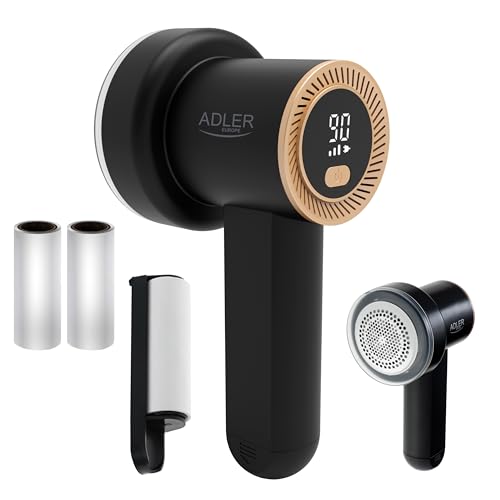 Fusselrasierer Elektrisch ADLER EUROPE Entfernen von Flusen aus Kleidung und Stoffen – Einstellbare 3 Gang Geschwindigkeit - 6 Klingen Klinge - LED Anzeige - USB Aufladung, Reinigungsrolle von ADLER EUROPE