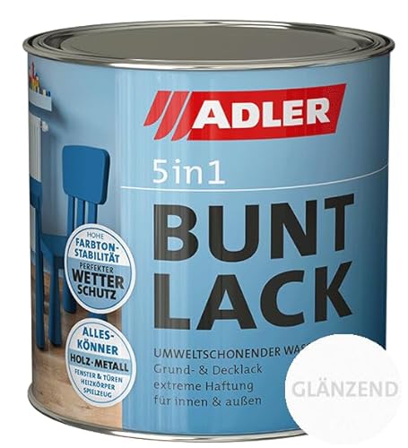 ADLER 5in1 Buntlack - Glänzend - 750 ml - für Innen und Außen - Wetterfester Lack und Grundierung für Holz, Metall & Kunststoff, RAL6005 Moosgrün von ADLER