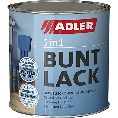 ADLER 5in1 Buntlack - Glänzend - 375 ml - für Innen und Außen - Wetterfester Lack und Grundierung für Holz, Metall & Kunststoff, RAL9005 Tiefschwarz von ADLER