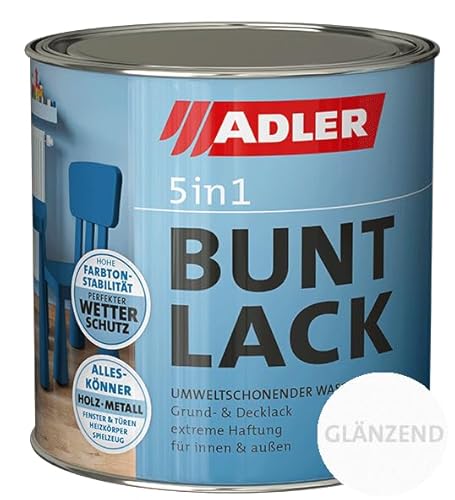 ADLER 5in1 Buntlack - Glänzend - 750 ml - für Innen und Außen - Wetterfester Lack und Grundierung für Holz, Metall & Kunststoff, RAL9005 Tiefschwarz von ADLER