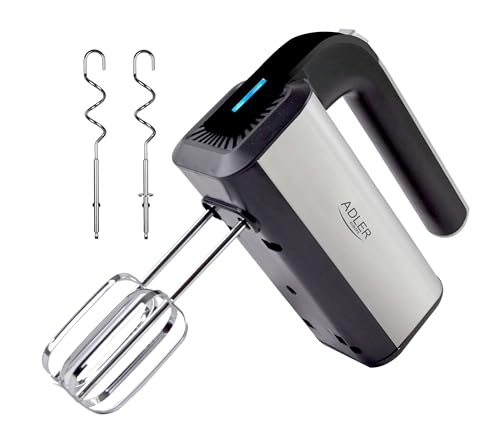 ADLER AD 4225 INOX Handmixer, 800 W, Küchenmaschine, Mixer mit 3 Funktionen, Handrührgerät, Handrührer, schwarz/silber, Küchenmixer von Adler