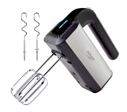 ADLER EUROPE AD4225 Handmixer, 800W – 5 Geschwindigkeiten, Turbo-Funktion, Edelstahl Schneebesen & Knethaken Handrührgerät, LED-Anzeige, Vermischen, Teig kneten & Mousse schlagen, Robustes Design von ADLER EUROPE