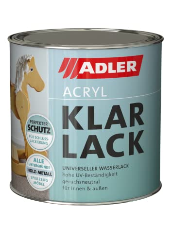 ADLER Acryl Klarlack Glänzend 375 ml - Acryllack mit Grundierwirkung, Grund- und Decklack für innen und außen - Wetterfester Lack für Holz, Metall & Kunststoff von ADLER
