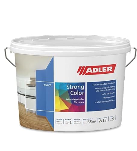 ADLER Aviva Strong-Color - 9 L - Premium Latexfarbe RAL1015 Hellelfenbein - abwaschbare Wandfarbe für Küche, Bad & Flur, extrem strapazierfähig von ADLER