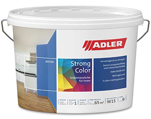 ADLER Aviva Strong-Color - 9 L - Premium Latexfarbe hellgrau, C12 177-4 Buona Sera - abwaschbare Wandfarbe für Küche, Bad & Flur, extrem strapazierfähig von ADLER