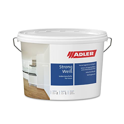 ADLER Aviva Strong-Weiß - Premium Latexfarbe, abwaschbare Wandfarbe für Küche, Bad & Flur weiß 9l von ADLER