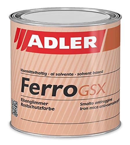 ADLER Ferro GSX - 3in1 Rostschutz Grund & Decklack - Halbtransparent 9,53 L - extremer Korrosionsschutz durch spezielle Eisenglimmer-Pigmentierung, für Blechdächer, Stahlkonstruktionen - Metalllack von ADLER