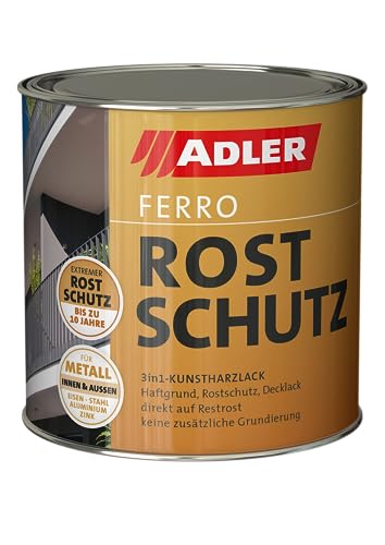 ADLER Ferro Rostschutz - RAL9005 Tiefschwarz 2,5 L - Dekorative, beständige Rostschutzfarbe für Eisen, Stahl, Zink und Aluminium im Innen- und Außenbereich - restrostverträglich mit Grundierwirkung von ADLER