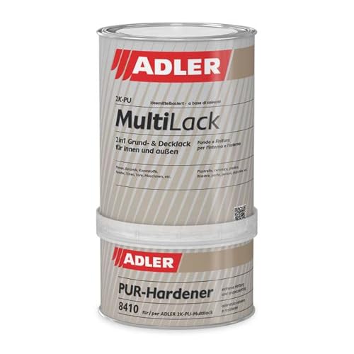 ADLER 2K-PU-Multilack, Allround u. Fliesenlack glänzend Grau, RAL7035 Lichtgrau - 1 kg inkl. Härter - Fliesenfarbe mit hervorragenden Hafteigenschaften für diverse Untergründe,Grund- und Decklack von ADLER