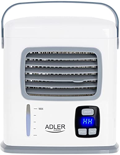 ADLER AD 7919 Tischventilator 3 in 1 Luftkühler, Verdunstungskühler, batteriebetrieben, USB-Verbindung, 500 ml. Wassertank, sehr leise, Timer 1-12 Stunde, Kühlen Reinigen und Befeuchten von ADLER